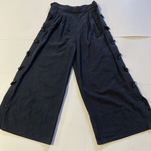 Farm Rio Women Wide-Leg Black Pants M Gorgeous Stretch Waist Adorned